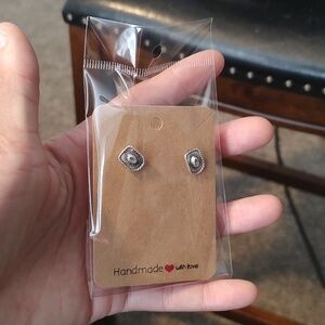 Silver Vintage Western Cowboy Hat Stud Earrings